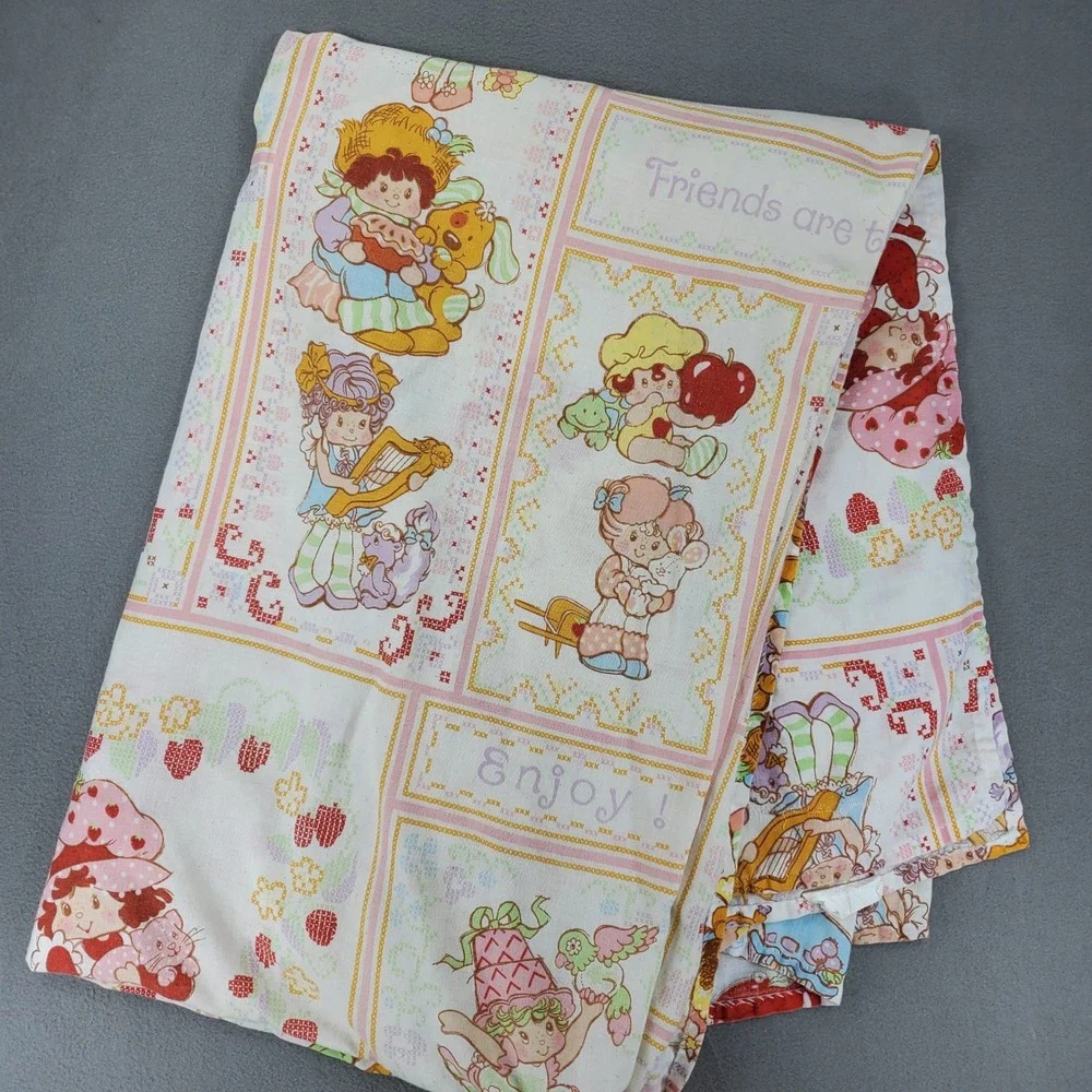 Vintage Strawberry Shortcake Flat Sheet Full Multicolor Friends are the Berries